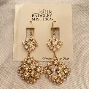 NWT Badgley Mischa Gold Rhinestone Dangle Earrings